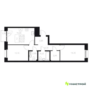 Планировка 2-комн. квартира, 64.14 м² ЖК «Statum»