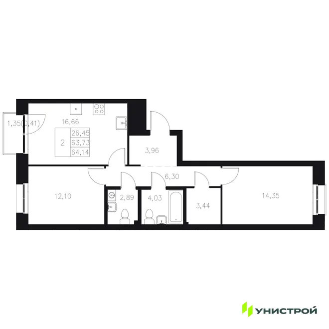 Планировка 2-комн. квартира, 64.14 м² ЖК «Statum» Планировка 2-комн. квартира, 64.14 м² ЖК «Statum»
