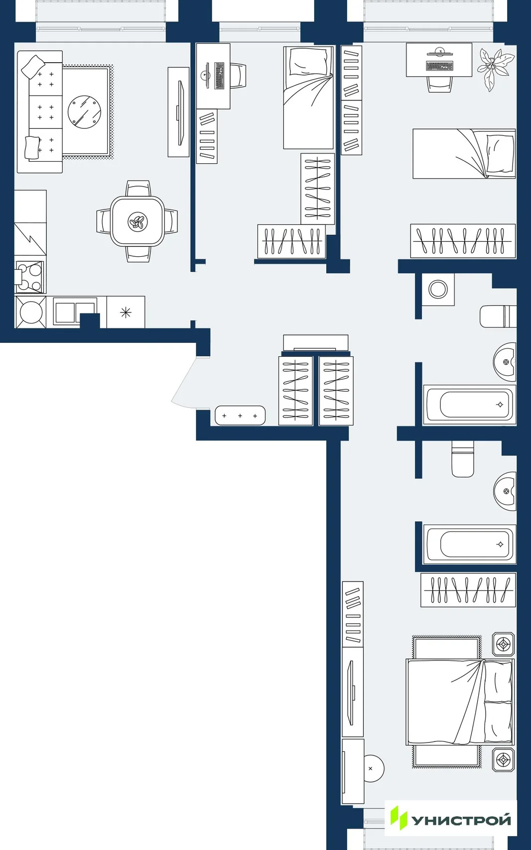 Планировка 3-комн. квартира, 77.93 м² ЖК «ГРАНД БЕРЕГ»