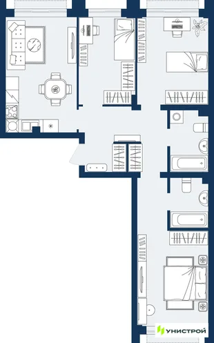 Планировка 3-комн. квартира, 77.93 м² ЖК «ГРАНД БЕРЕГ»