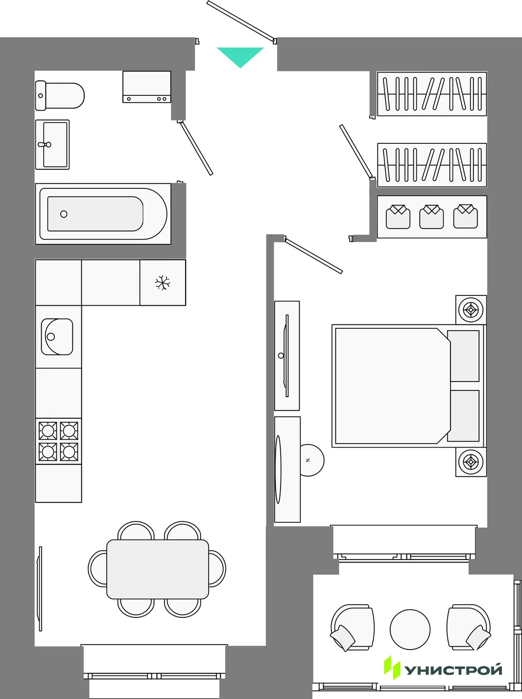 Планировка 1-комн. квартира, 37.5 м² ЖК «Лето»