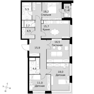 Квартира 4-комн. квартира, 110.4 м² ЖК «Sky Garden» Фото 1 Квартира 4-комн. квартира, 110.4 м² ЖК «Sky Garden» Фото 1