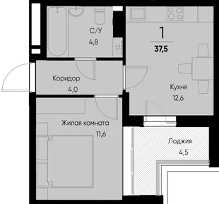 Планировка 1-комн. квартира, 37.6 м² ЖК «Васильевский остров»