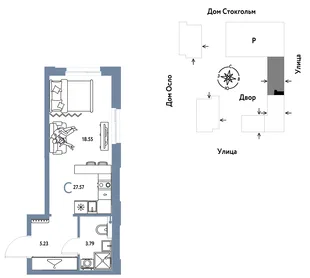 Планировка Студия, 27.57 м² ЖК «Европейский берег 2.0»