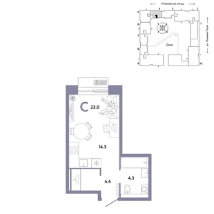 Планировка Студия, 23 м² ЖК «Страна.Заречная»