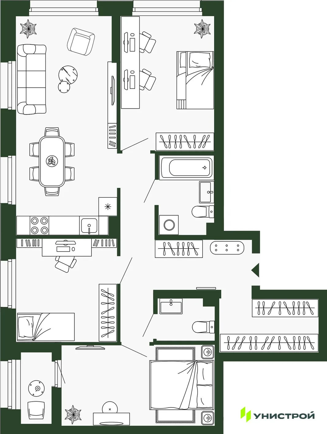 Планировка 3-комн. квартира, 82.6 м² ЖК «Парковый квартал 2.0»