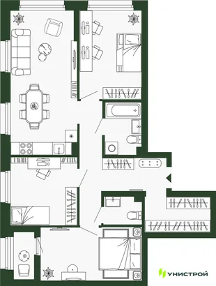 Планировка 3-комн. квартира, 82.6 м² ЖК «Парковый квартал 2.0»