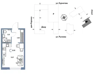 Планировка Студия, 23.03 м² ЖК «Остров-сад»