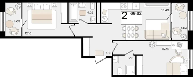 Планировка 2-комн. квартира, 69.53 м² ЖК «Патрики» Планировка 2-комн. квартира, 69.53 м² ЖК «Патрики»