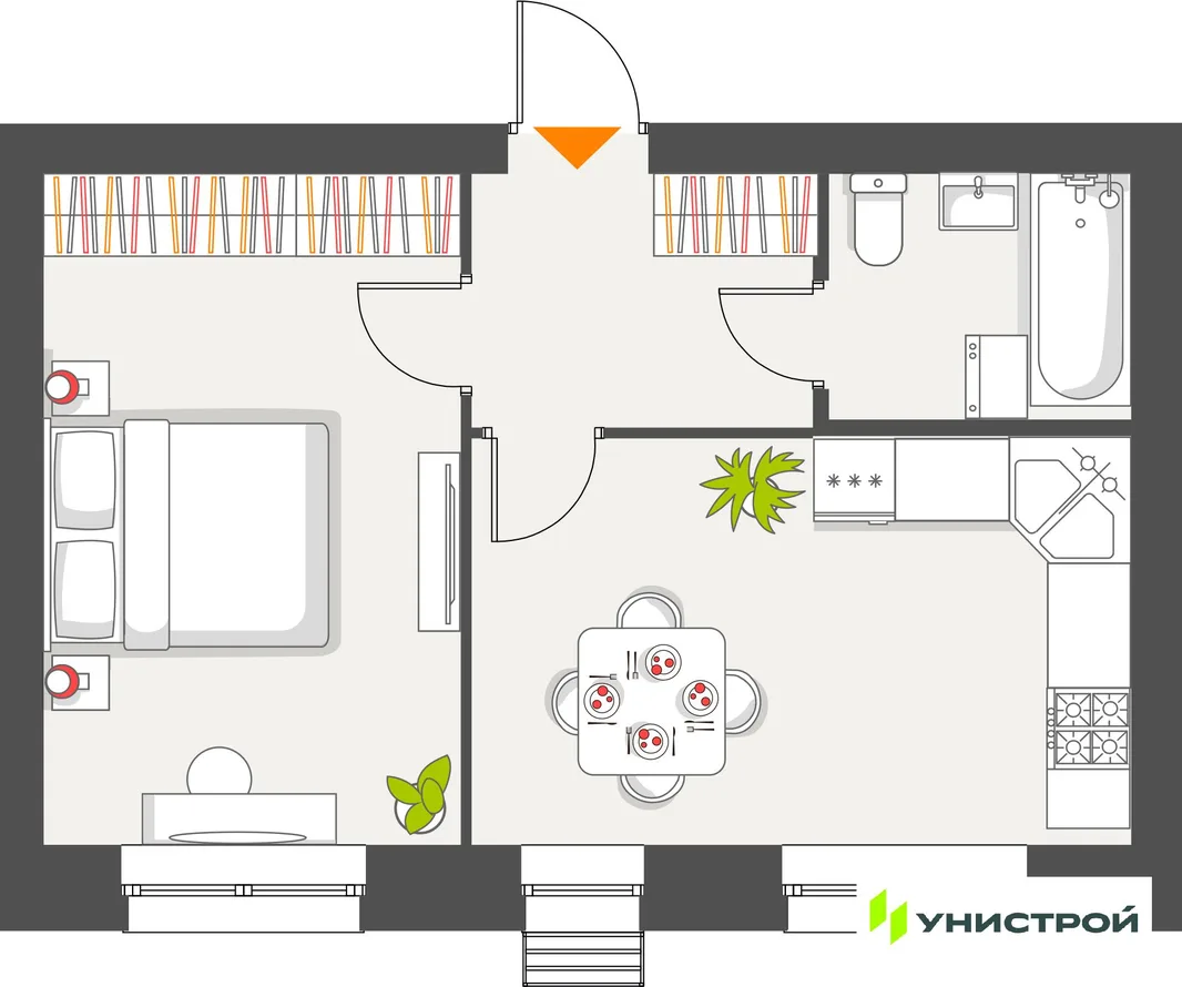 Планировка 1-комн. квартира, 39.03 м² ЖК «Атмосфера»