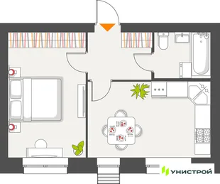 Планировка 1-комн. квартира, 39.03 м² ЖК «Атмосфера»