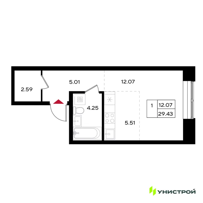 Планировка 1-комн. квартира, 29.43 м² ЖК «Уникум на Энгельса» Планировка 1-комн. квартира, 29.43 м² ЖК «Уникум на Энгельса»