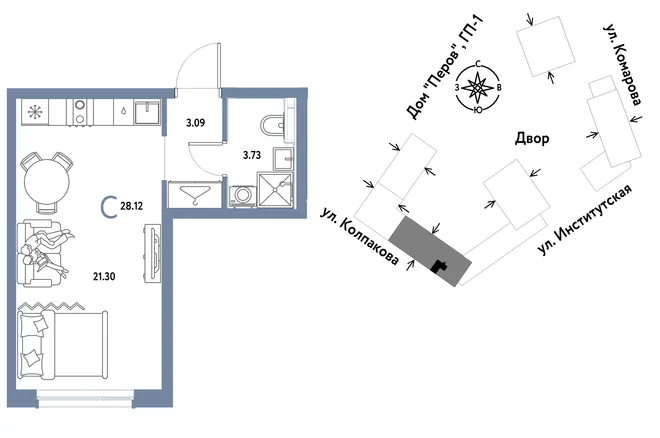 Планировка Студия, 28.12 м² ЖК «Страна.Парковая» Планировка Студия, 28.12 м² ЖК «Страна.Парковая»