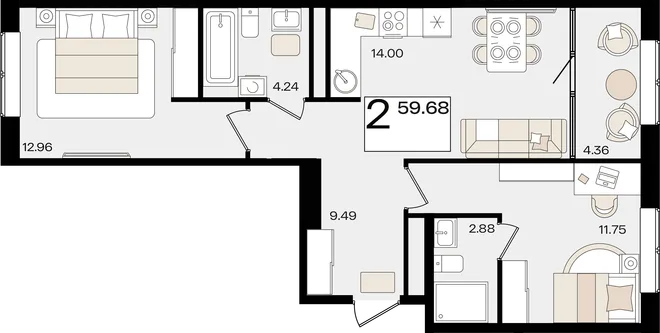 Планировка 2-комн. квартира, 59.44 м² ЖК «Патрики» Планировка 2-комн. квартира, 59.44 м² ЖК «Патрики»