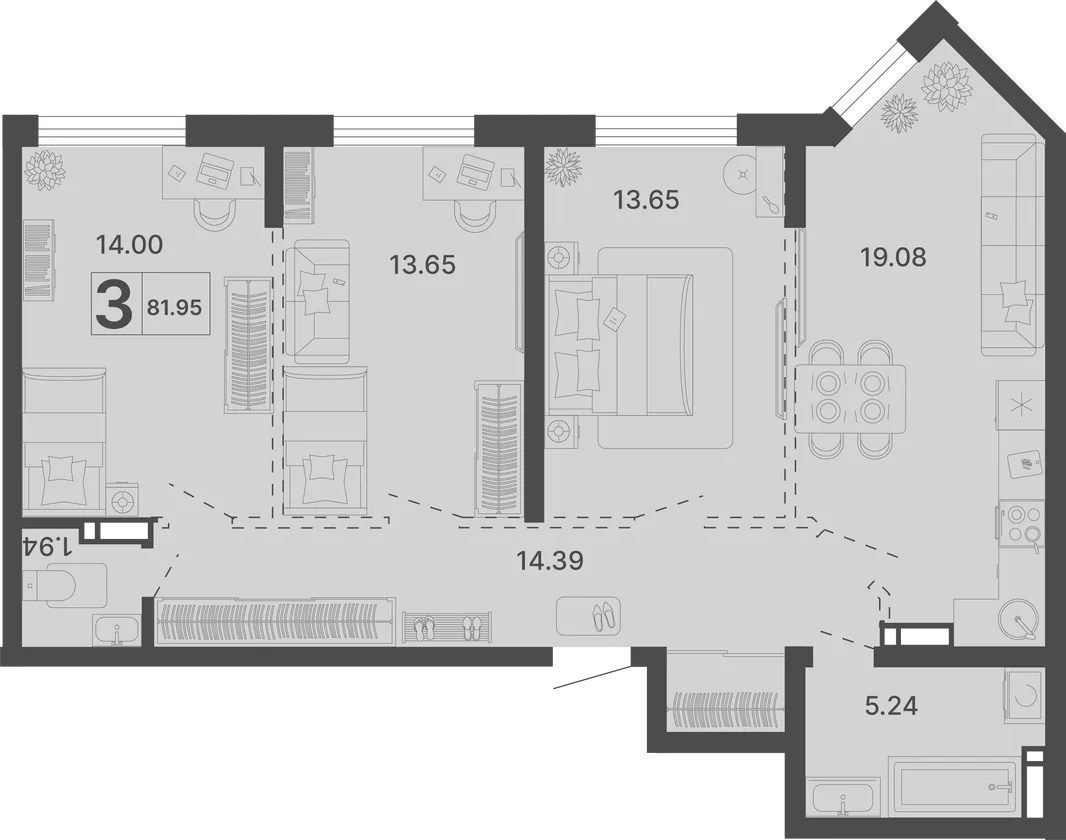 Планировка 3-комн. квартира, 81.95 м² ЖК «Светский лес»