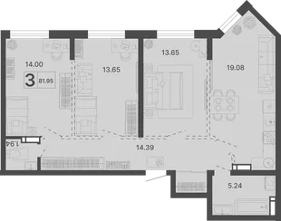 Планировка 3-комн. квартира, 81.95 м² ЖК «Светский лес»