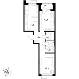 Квартира 2-комн. квартира, 57.8 м² ЖК «1-й Донской» Фото 1 Квартира 2-комн. квартира, 57.8 м² ЖК «1-й Донской» Фото 1