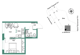 Планировка 2-комн. квартира, 30.36 м² ЖК «Страна Прибрежная»