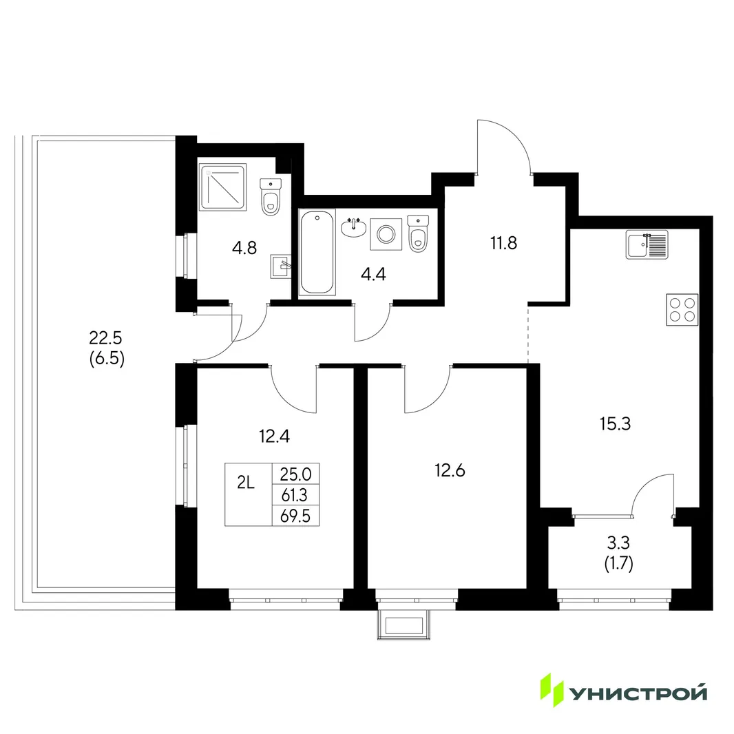 Планировка 2-комн. квартира, 69.5 м² ЖК «Стадиум»