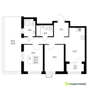 Планировка 2-комн. квартира, 69.5 м² ЖК «Стадиум»