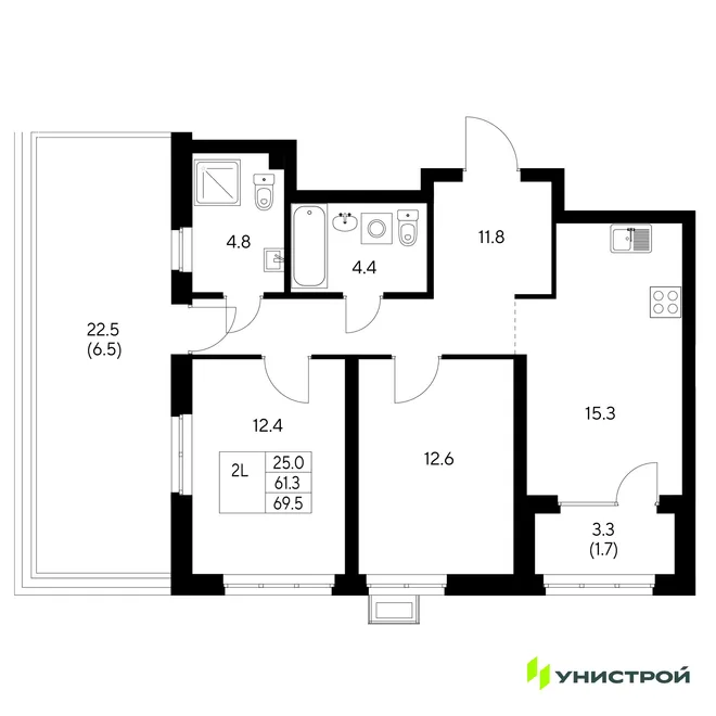 Планировка 2-комн. квартира, 69.5 м² ЖК «Стадиум» Планировка 2-комн. квартира, 69.5 м² ЖК «Стадиум»