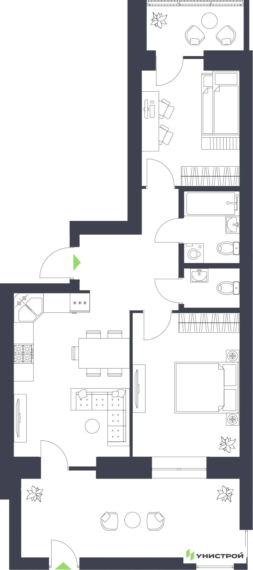 Планировка 2-комн. квартира, 63.52 м² ЖК «Царёво City»