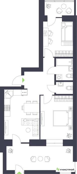 Планировка 2-комн. квартира, 63.52 м² ЖК «Царёво City»