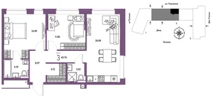 Планировка 3-комн. квартира, 65.74 м² ЖК «Авторский»