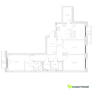 Планировка 3-комн. квартира, 87.49 м² ЖК «Statum»