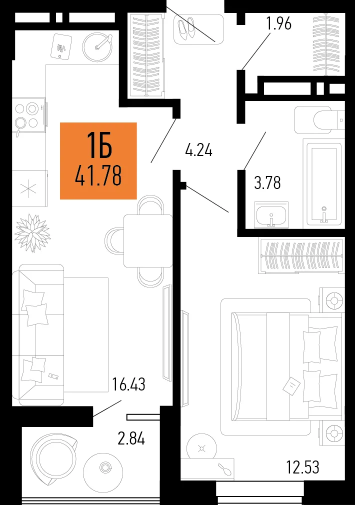 Планировка 1-комн. квартира, 41.78 м² ЖК «Столицыно»