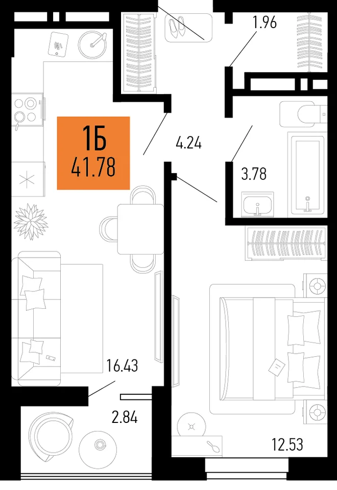 Планировка 1-комн. квартира, 41.78 м² ЖК «Столицыно» Планировка 1-комн. квартира, 41.78 м² ЖК «Столицыно»