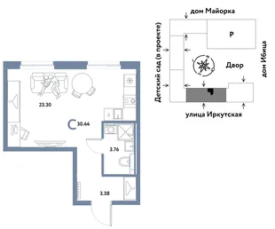 Планировка Студия, 30.44 м² ЖК «Остров-сад»