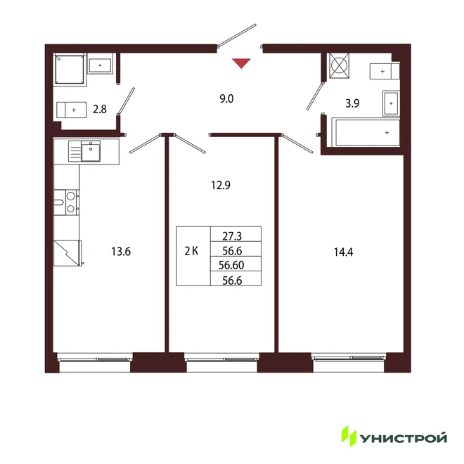 Планировка 2-комн. квартира, 56.6 м² ЖК «Лисино» Планировка 2-комн. квартира, 56.6 м² ЖК «Лисино»