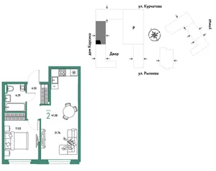 Планировка 2-комн. квартира, 41.59 м² ЖК «Остров-сад»
