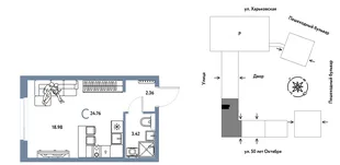 Планировка Студия, 24.76 м² ЖК «Сердце Сибири»