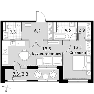 Квартира 2-комн. квартира, 51.4 м² ЖК «Sky Garden» Фото 1 Квартира 2-комн. квартира, 51.4 м² ЖК «Sky Garden» Фото 1