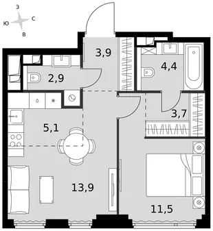 Квартира 2-комн. квартира, 45.4 м² ЖК «Sydney City» Фото 1