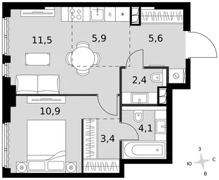 Квартира 2-комн. квартира, 43.8 м² ЖК «Sydney City» Фото 1 Квартира 2-комн. квартира, 43.8 м² ЖК «Sydney City» Фото 1