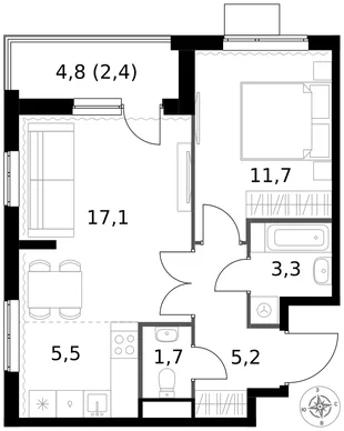Квартира 2-комн. квартира, 46.9 м² ЖК «1-й Измайловский» Фото 1 Квартира 2-комн. квартира, 46.9 м² ЖК «1-й Измайловский» Фото 1