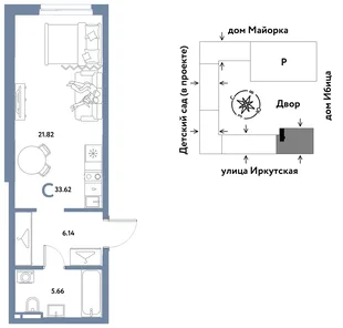 Планировка Студия, 33.62 м² ЖК «Остров-сад»