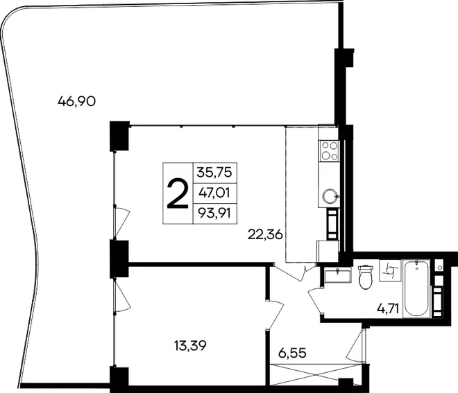 Планировка 2-комн. квартира, 93.91 м² Курортный кластер «САГА» Планировка 2-комн. квартира, 93.91 м² Курортный кластер «САГА»