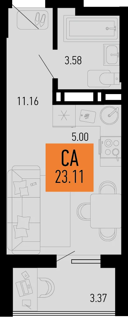 Планировка Студия, 23.11 м² ЖК «Столицыно»