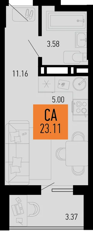 Планировка Студия, 23.11 м² ЖК «Столицыно»