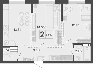 Планировка 2-комн. квартира, 53.92 м² ЖК «Светский лес»
