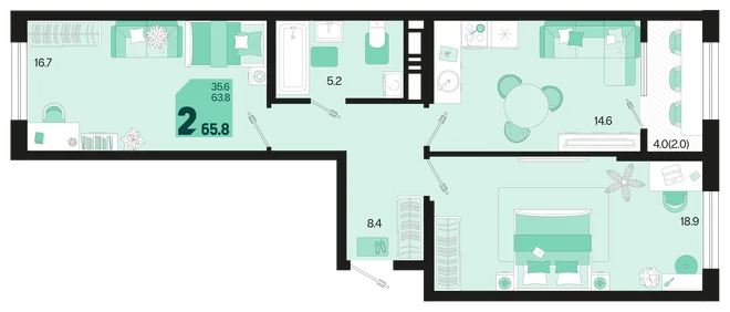Планировка 2-комн. квартира, 67.8 м² ЖК «Первое место» Планировка 2-комн. квартира, 67.8 м² ЖК «Первое место»