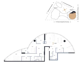 Планировка 3-комн. квартира, 156.3 м² ЖК «АУРУС Резиденции»