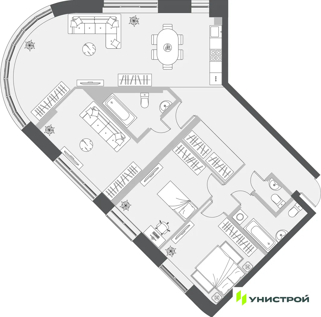 Планировка 3-комн. квартира, 113.16 м² ЖК «Уникум на Проспекте Победы»