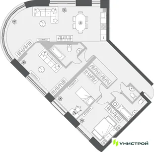 Планировка 3-комн. квартира, 113.16 м² ЖК «Уникум на Проспекте Победы»