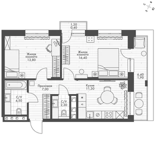 Квартира 2-комн. квартира, 57.6 м² ЖК «ФоРест» Фото 1 Квартира 2-комн. квартира, 57.6 м² ЖК «ФоРест» Фото 1