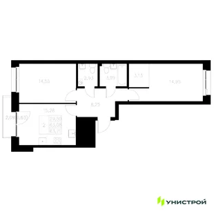 Планировка 2-комн. квартира, 63.71 м² ЖК «Statum»